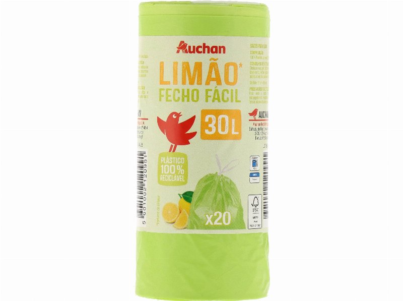 Saco Lixo Auchan Limão Fecho Fácil 30 l 20Un