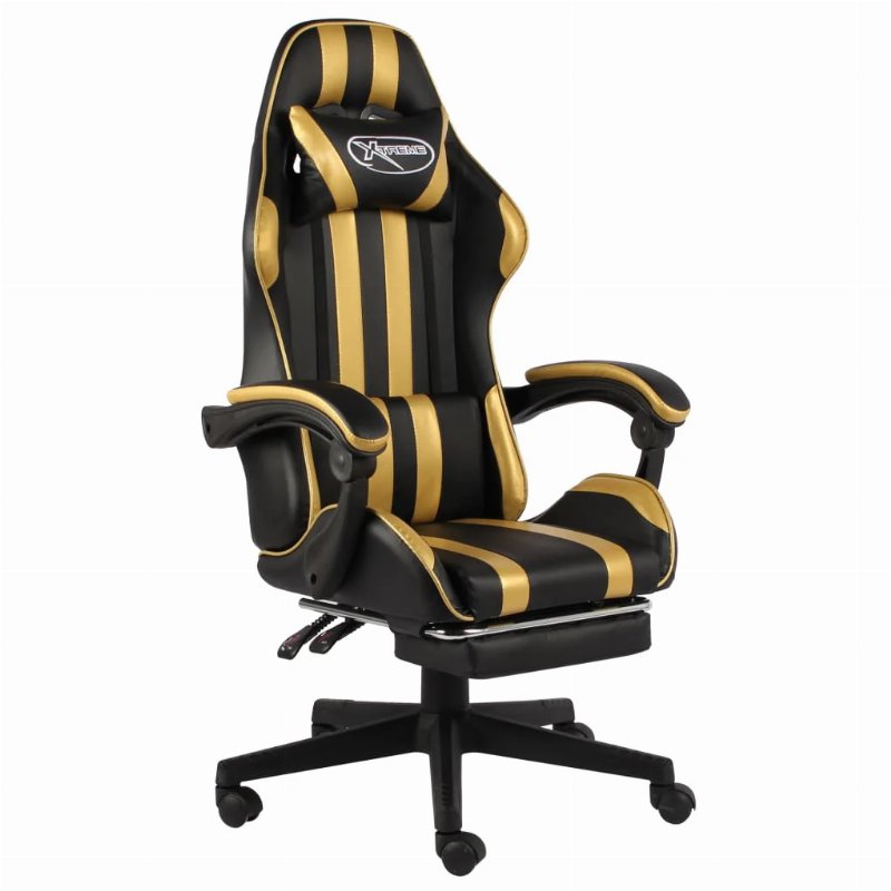 Hkh Cadeira Estilo Corrida Com Apoio Pés Em Couro Artificial - Preto/Dourado