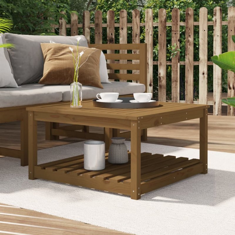 Hkh Mesa De Jardim 82,5X82, Pinho Maciço Castanho-Mel - Marrom