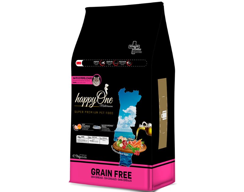 Ração Happyone Mediterraneum Gato Esterilizado Sardinha 7K*