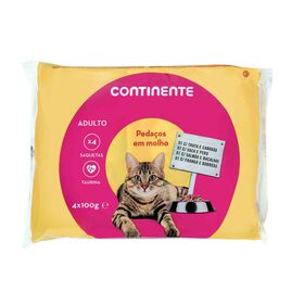Comida Húmida Para Gato Adulto Pedaços Em Molho Saquetas Continente 4 X 100 g