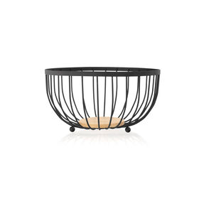 Fruteira Metal Com Base Madeira Preta Cosy Kasa