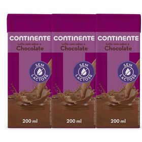 Leite Achocolatado Sem Lactose Continente 3 X 200 ml