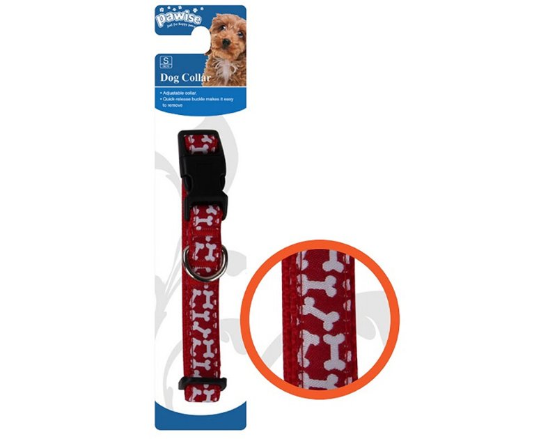 Coleira Para Cão Pawise Ossos Vermelho Tamanho S 25-35Cm/15Mm