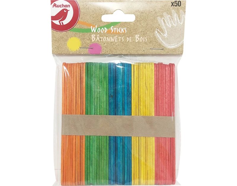 Pau De Gelado Auchan Madeira 5 Cores 50 Unidades