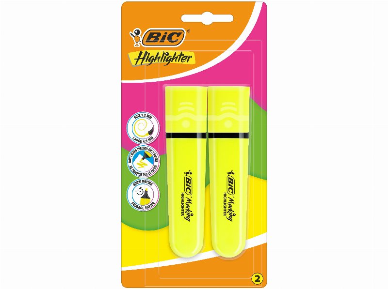 Sublinhadores Bic Fluorescente Amarelo 2 Unidades