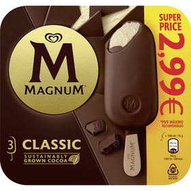 Gelado Chocolate Clássico Magnum 300 ml (3 Un)