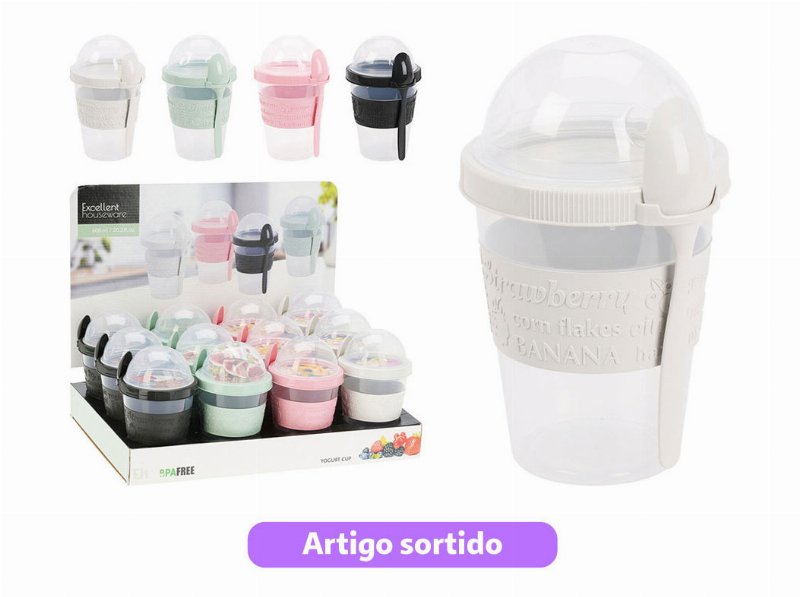 Caixa Para Iogurte Com Colher E Compartimento 600 ml Cores Sortidas