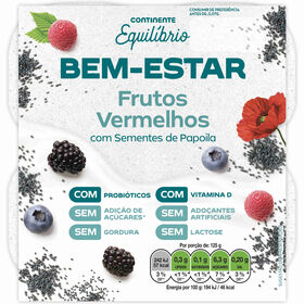 Iogurte Pedaços Bem-Estar Frutos Vermelhos Sem Lactose Continente Equilíbrio 500 gr (4 Un)
