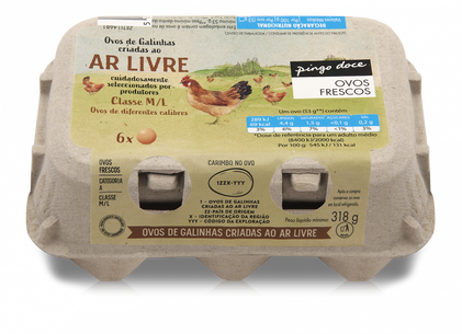 Ovos De Ar Livre Classe M/L Pingo Doce 6Un