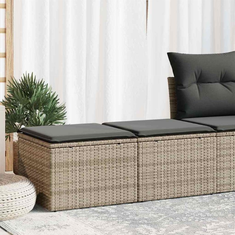 Hkh 2 Pcs Conjunto Sofás Jardim Almofadões Vime Pe/Acácia - Cinzento