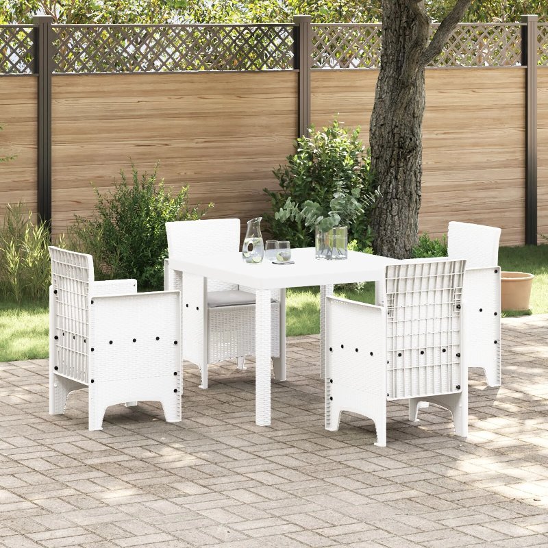 Hkh Conjunto De Jantar De 5 Peças Com Almofadas Em Rattan Sintético - Branco