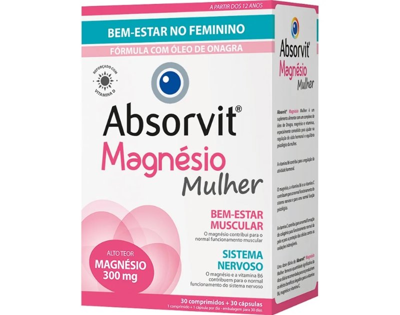 Suplemento Absorvit Magnésio Mulher 30 Capsulas+30 Comprimidos