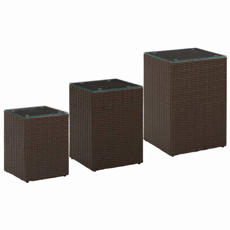 Hkh Conjunto De 3 Mesas De Apoio Com Tampo De Vidro Vime Pe Castanho