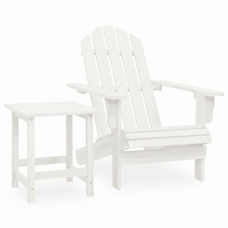 Hkh Cadeira De Jardim Adirondack Com Mesa Madeira De Abeto - Branco