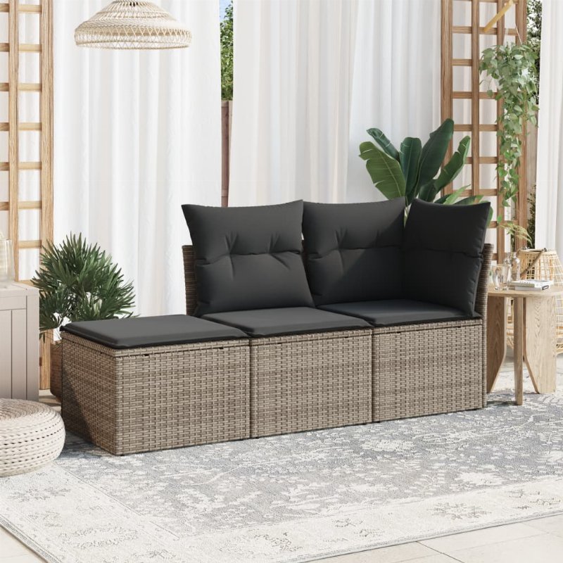 Hkh 3 Pcs Conjunto Sofás De Jardim C/ Almofadões Vime Pe - Cinzento