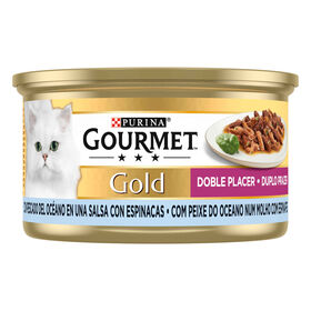 Comida Húmida Para Gato Adulto Duplo Prazer Peixe Do Oceano Num Molho Espinafres Purina Gourmet Gold 85 g