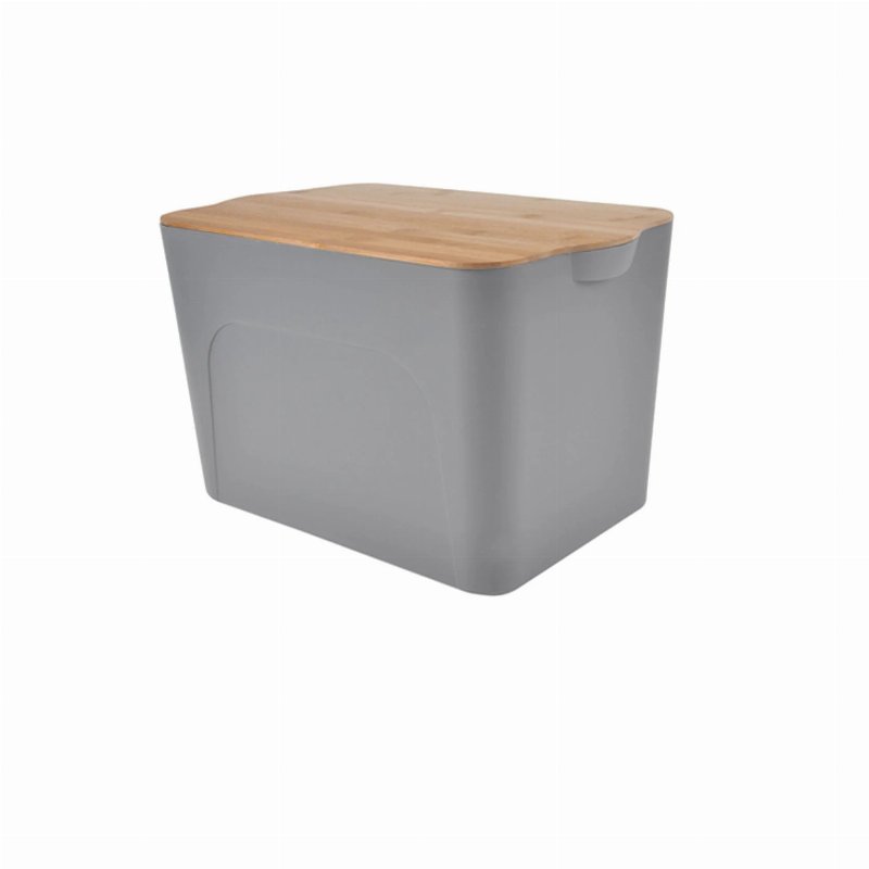 Basic Kool Caixa Arrumação Plástico Antracite Tampa Bambu 26 l