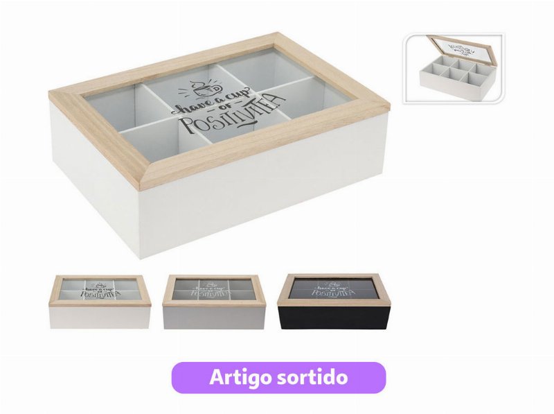 Caixa Chá Madeira 24X16.5X7Cm Cores Sortidas
