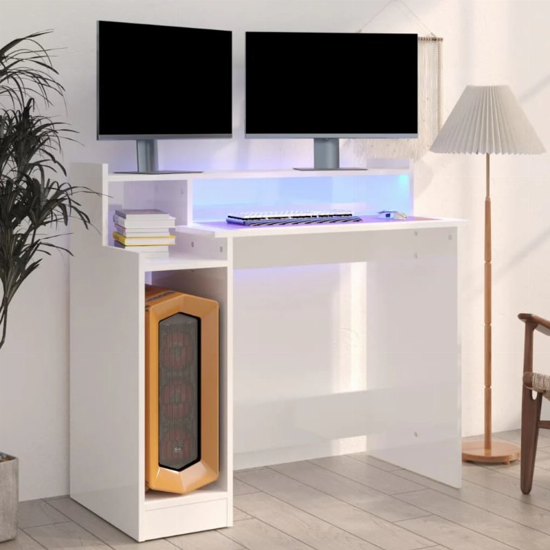 Hkh Secretária C/ Led Derivados Madeira Brilhante - Branco