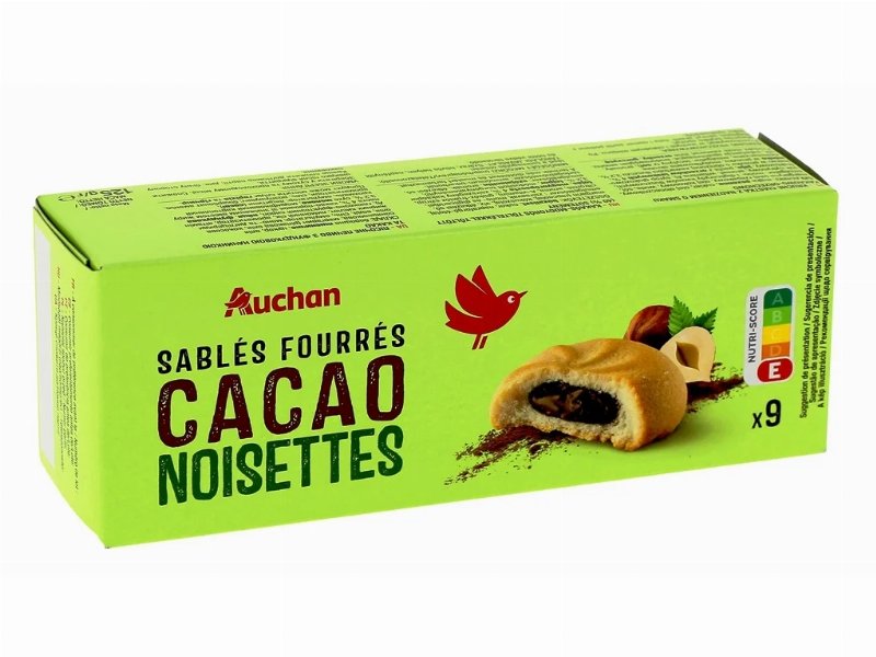 Bolachas Areadas Auchan Recheio Cacau E Avelãs 125 g