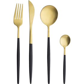 Faqueiro Dourado Com Cabo Preto 6 Pessoas Kasa