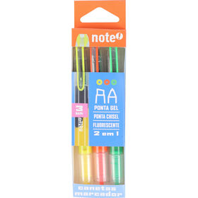 Conjunto 3 Canetas De Tinta Gel 2 Em 1 Flourescente Note!