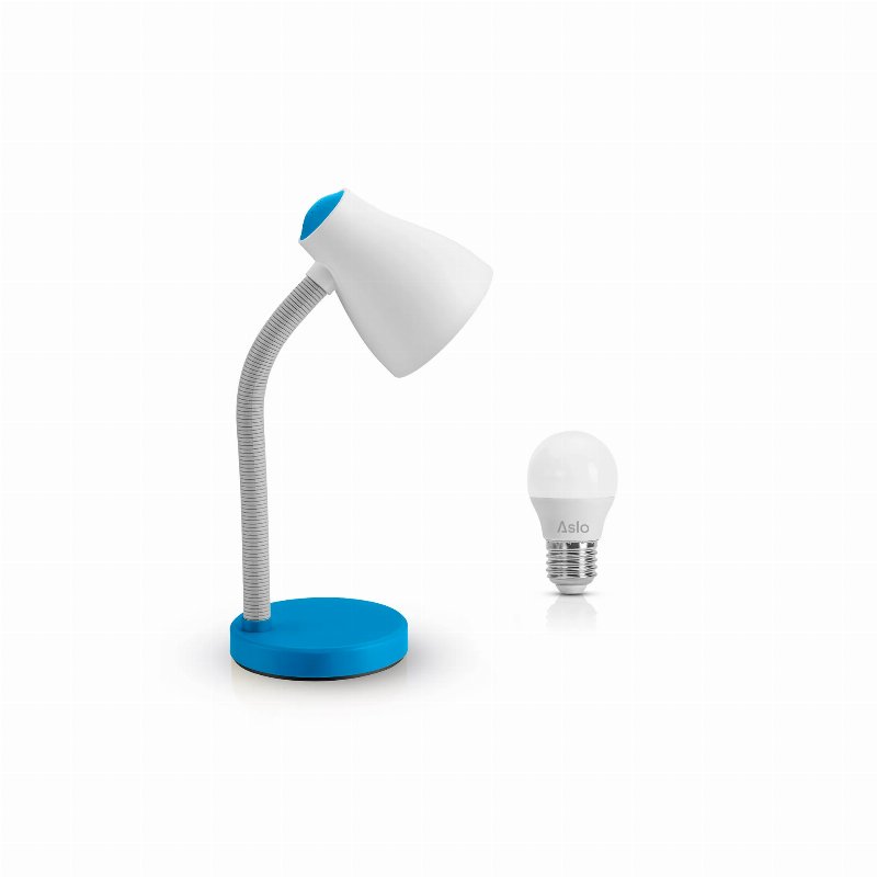 Aslo Candeeiro Secretária Azul E27 15W + Lâmpada Led Esf E27 5W