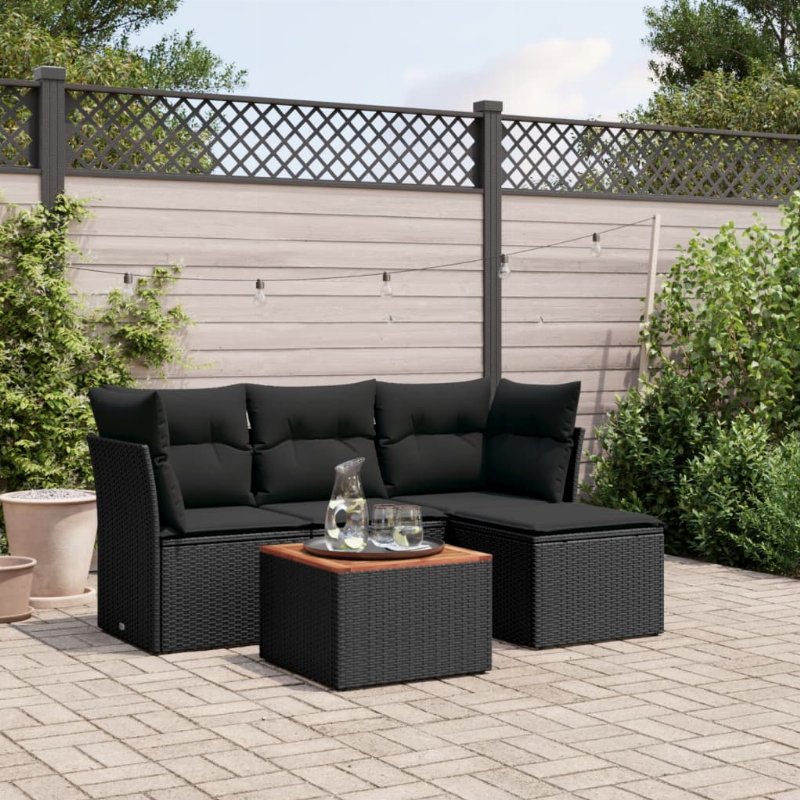 Hkh 13 Pcs Conjunto Jantar Exterior Com Almofadões Vime Pe - Preto