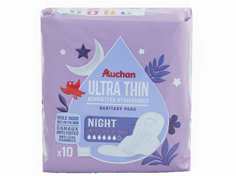 Pensos Higiénicos Auchan Ultra Fino Noite Com Abas Bolsa 10Un