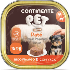 Comida Húmida Para Cão Júnior Raças Pequenas Frango E Vaca Continente Pet Premium 150 g