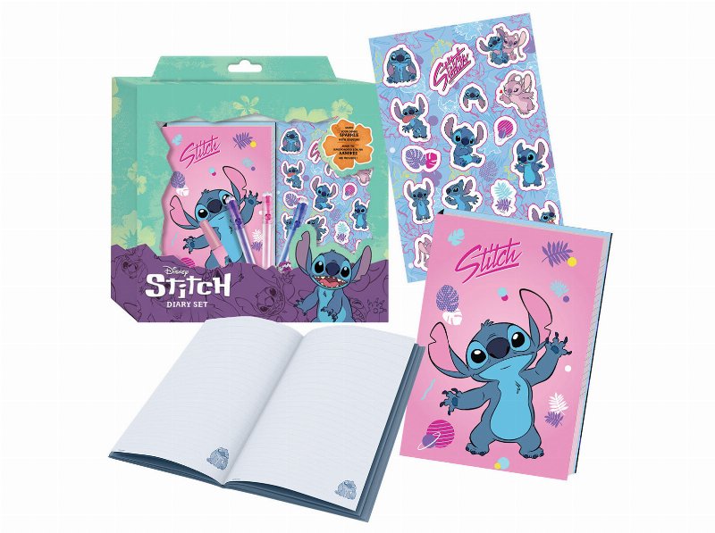 Set Caderno Stitch Com Lantejoulas + Esferografica + Etiquetas