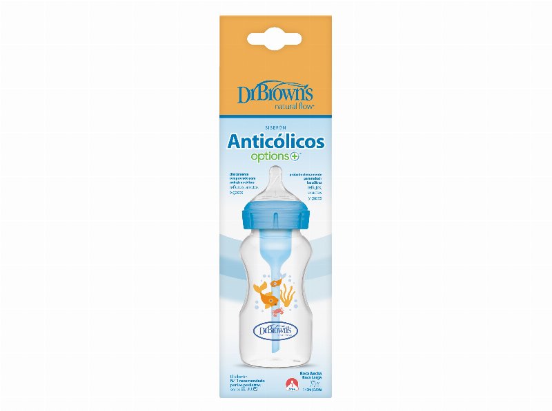 Biberão Dr. Brown's Boca Larga Azul 270 ml 1Un