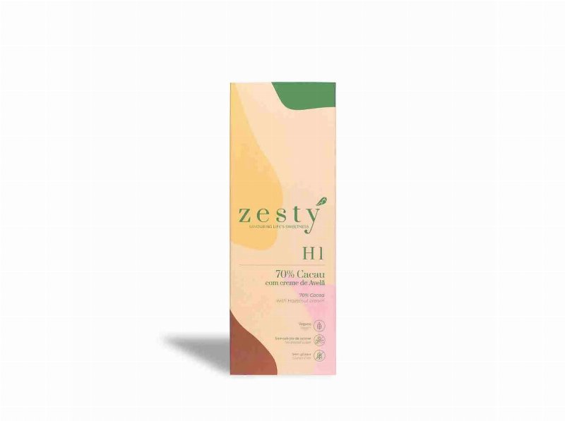 Tablete Zesty 70% Cacau Com Creme Avelã Sem Açúcar80 G