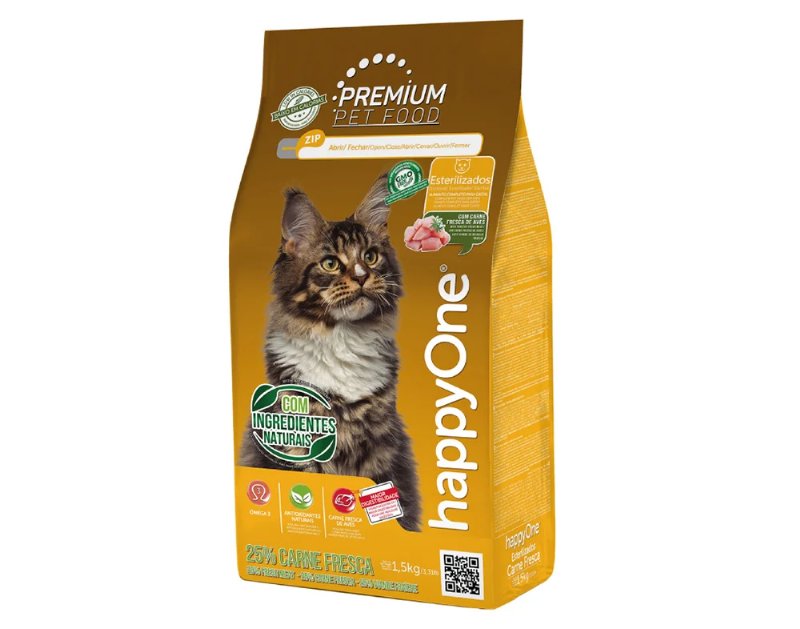 Ração Para Gato Happyone Premium Esterilizado Carne Fresca 1.5 kg