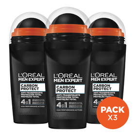 Desodorizante Roll On Carbon Protect L'oréal Paris Men Expert 3 X 50 ml