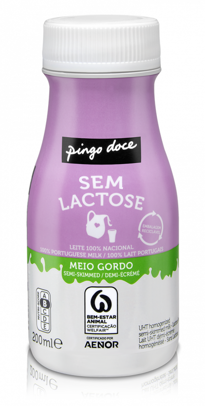 Leite Uht Meio Gordo Sem Lactose Pingo Doce 0.2L