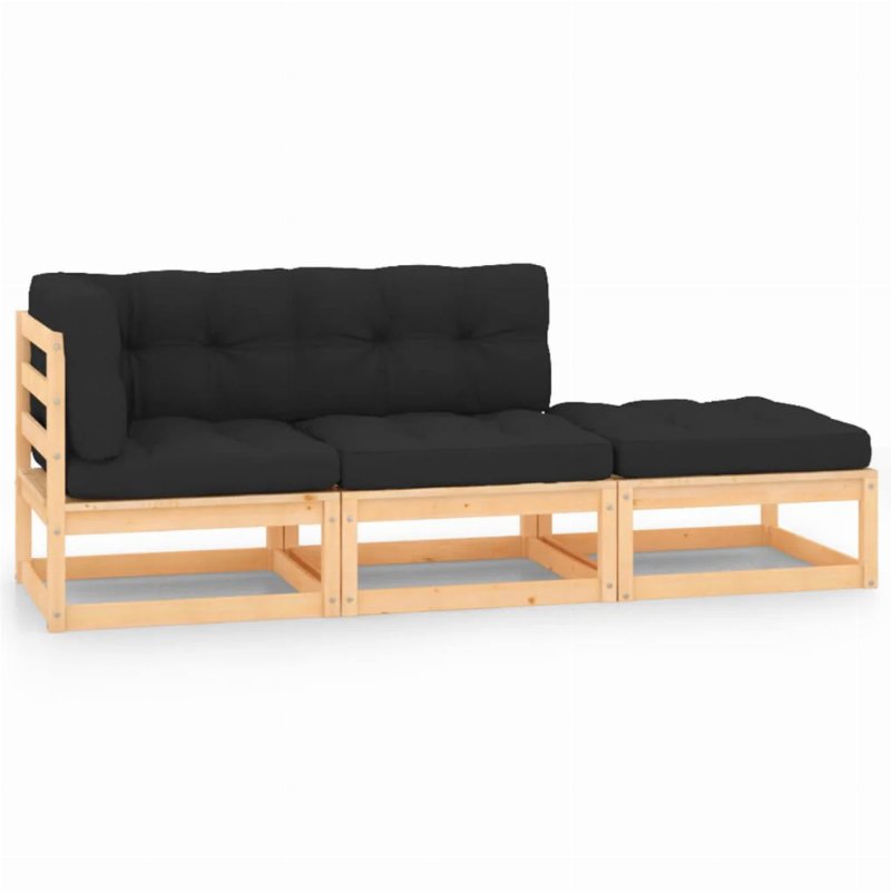 Hkh 3 Pcs Conjunto Lounge De Jardim C/ Almofadões Pinho Maciço - Antracite