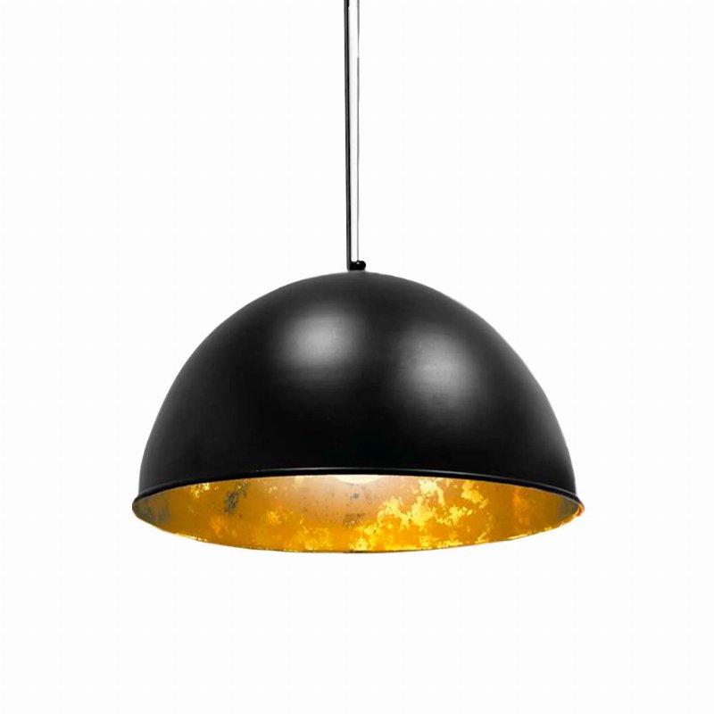 Candeeiro De Teto Preto Com Interior Dourado "Cinema" D50 Cm