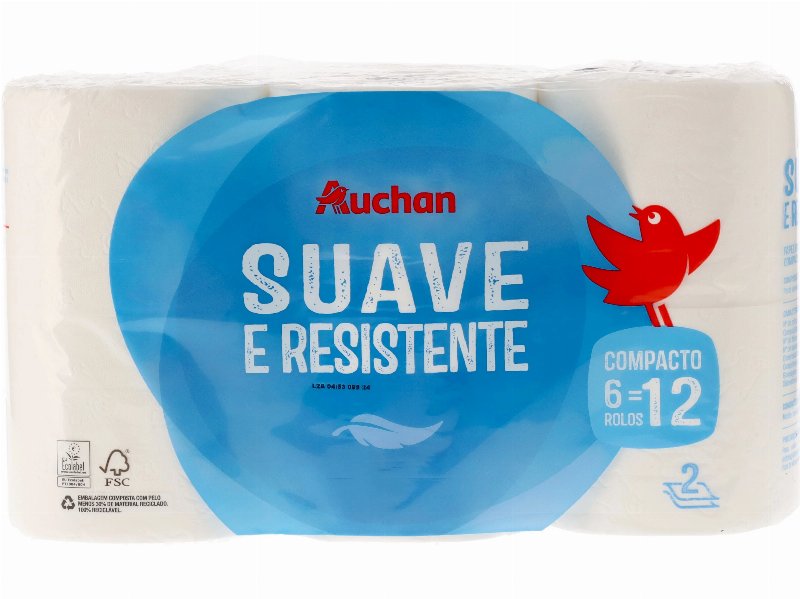 Papel Higiénico Auchan Folha Dupla Compacto 6 Rolos = 12 Rolos