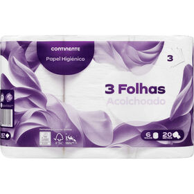 Papel Higiénico 3 Folhas Acolchoado Continente 6 Rolos