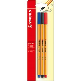 Marcadores Point 88 De Tinta Preta, Azul E Vermelha Stabilo