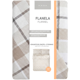 Conjunto De Lençóis Flanela 280X260Cm Quadrados Bege Kasa