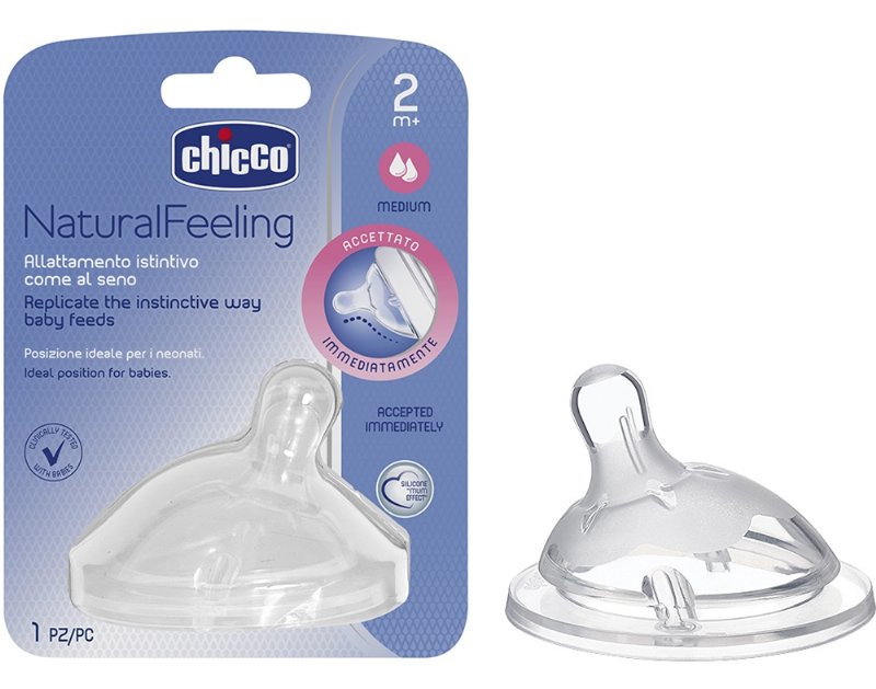 Tetina Chicco Natural Feeling Silicone Fluxo Medio 2M+ 1Un
