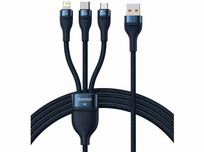 Cabo Baseus Flash Usb-A P/ Usb-C Azul 1.2M