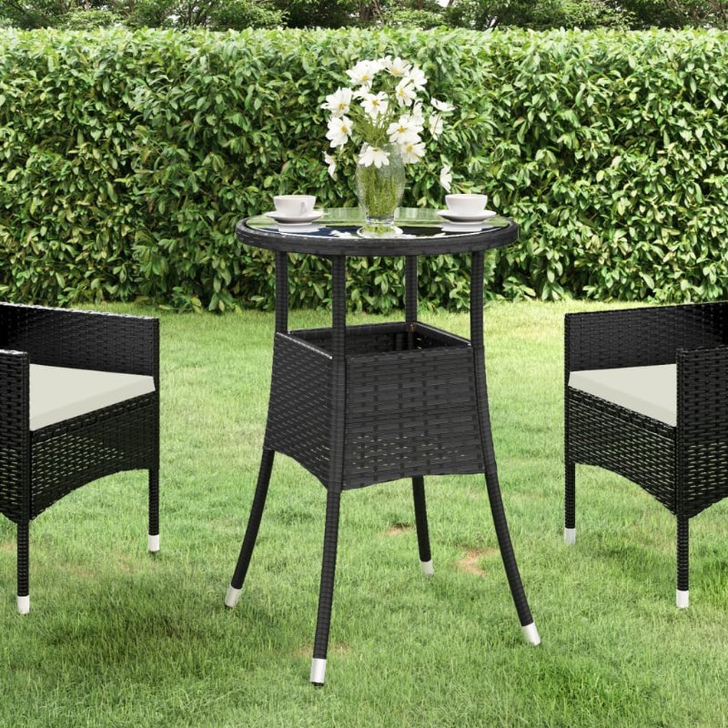 Hkh Mesa De Jardim Ã˜60X75 Cm Vidro Temperado E Vime Pe - Preto