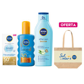 Conjunto Proteção Solar Bronze Perfeito + Oferta Saco De Praia Nivea Sun 40 ml + 200 ml + 200 ml + Oferta Saco De Praia