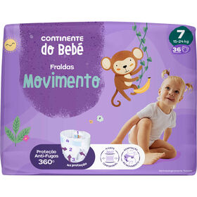 Fraldas Movimento 15-24 kg T7 Continente Do Bebé 36 Un