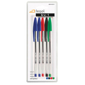 Esferográfica Cristal Line De Tinta Preta, Azul, Vermelha E Verde
