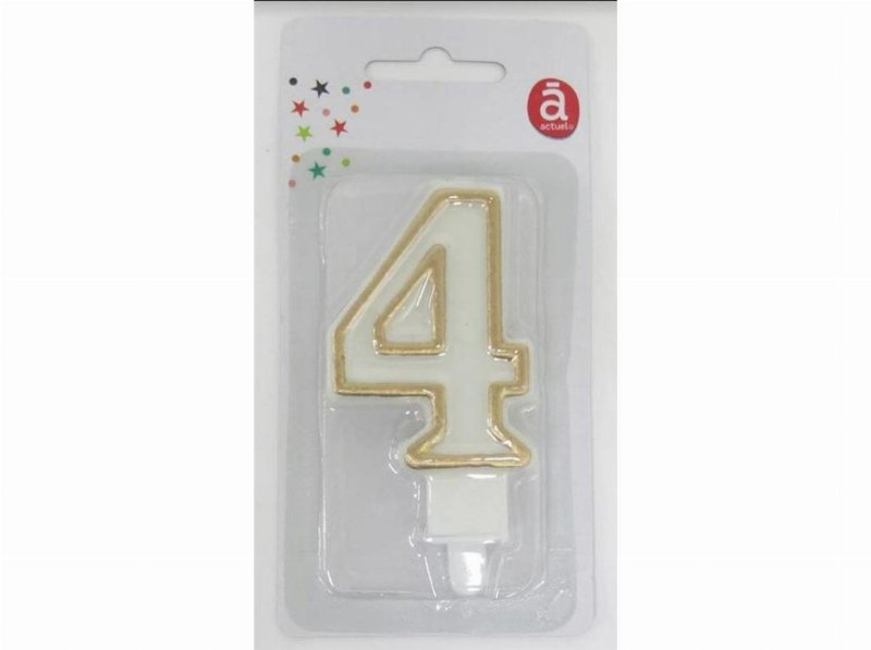 Vela Aniversário Nº 4 Actuel Branco C/Reb Dourado